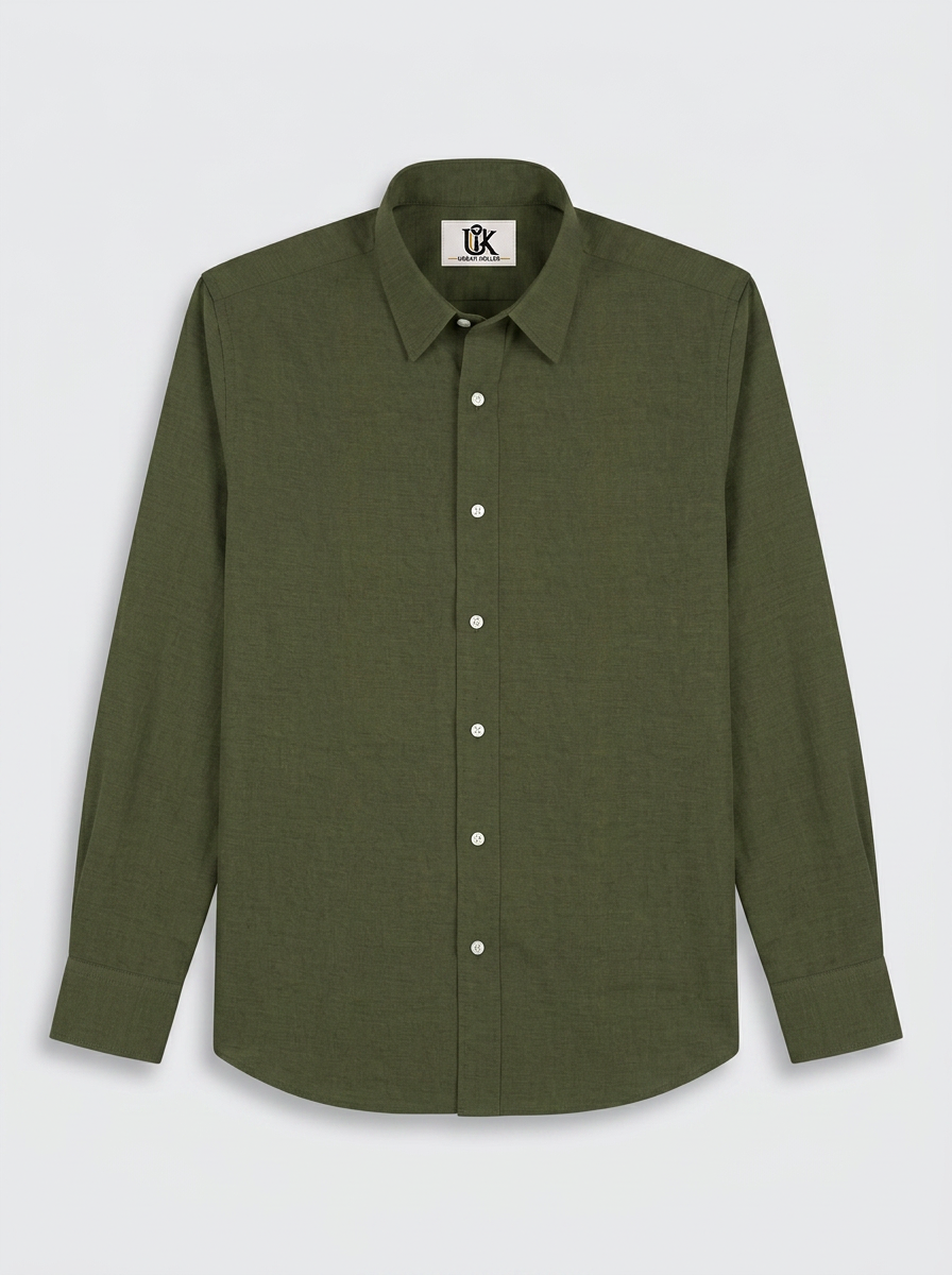 Men’s Olive Green Solid Textured Shirt, Regular Fit Formal Casual Full Sleeve
