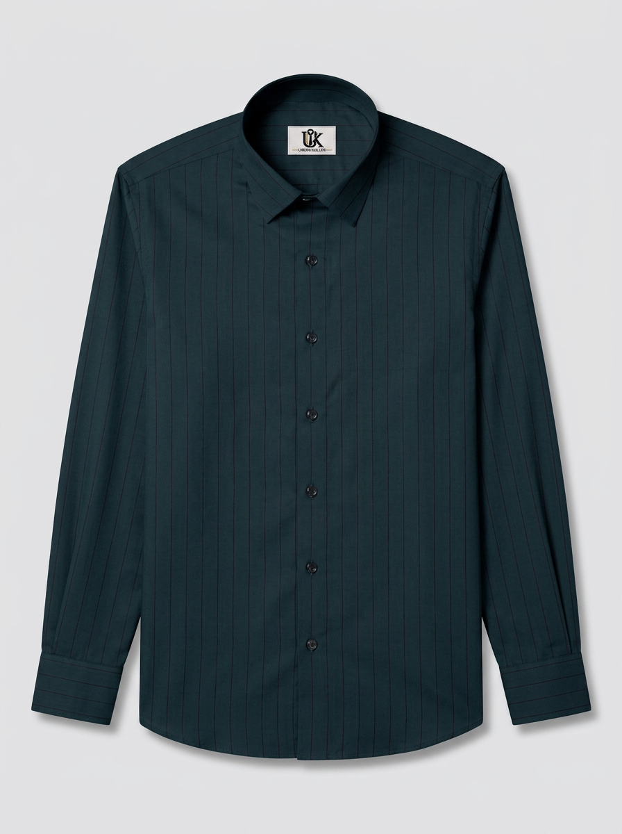 Men's Deep Teal Green Pinstripe Shirt Regular Fit Premium Formal Business Casual Wear