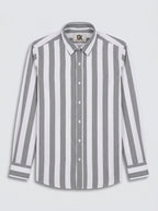 Men's White & Grey Vertical Striped Regular Fit Formal Shirt | Full & Half Sleeve