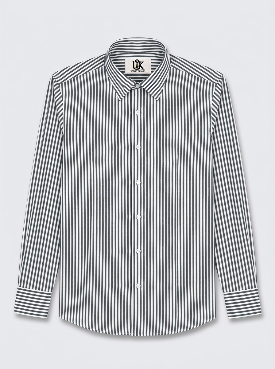 Men's White Black Stripe Regular Fit Formal Shirt | Full & Half Sleeve
