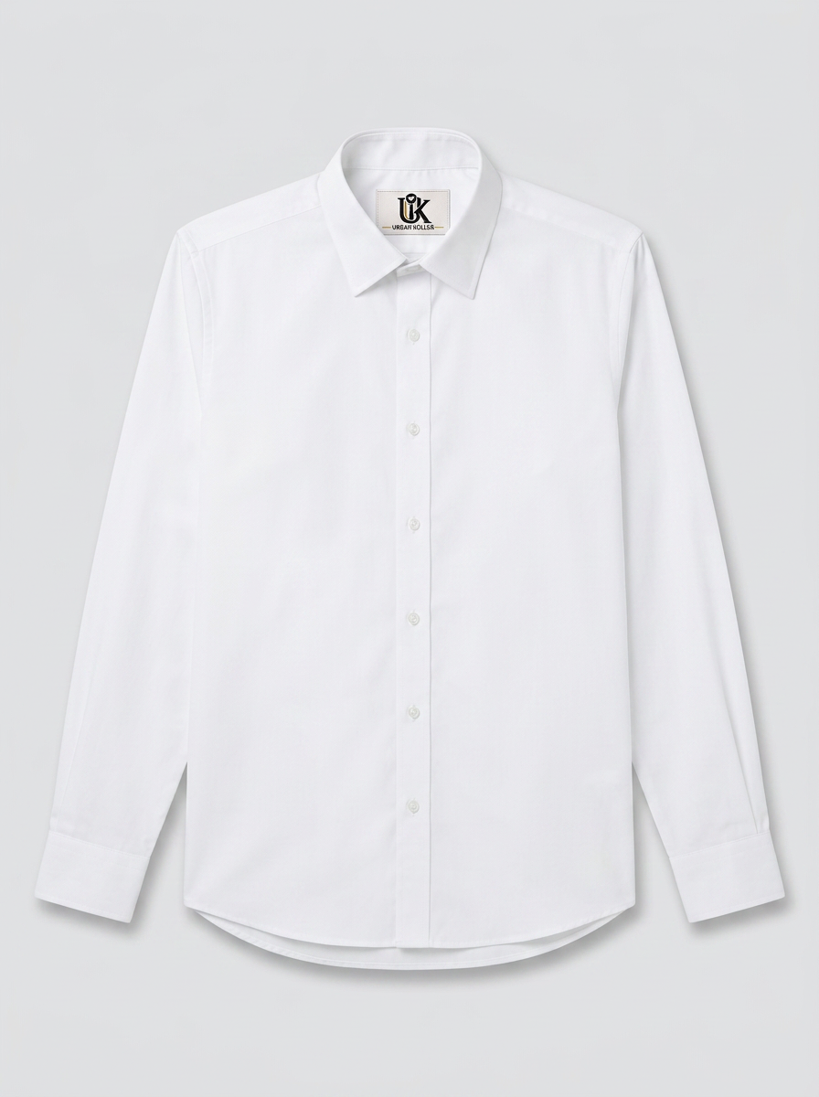 Men’s Bright White Solid Regular Fit Formal Casual Shirt, Full & Half Sleeve