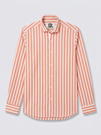 Men's Coral Peach & White Striped Regular Fit Formal Shirt | Full & Half Sleeve