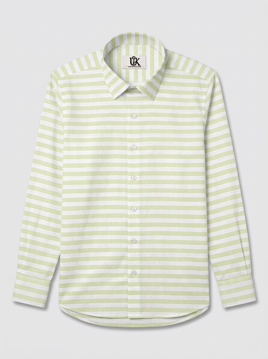 Men's Pastel Green Stripe Formal Shirt Regular Fit | Full & Half Sleeve