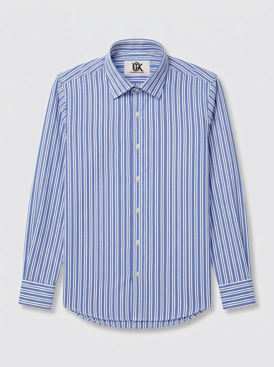 Men's White & Royal Blue Striped Regular Fit Formal Shirt | Full & Half Sleeve