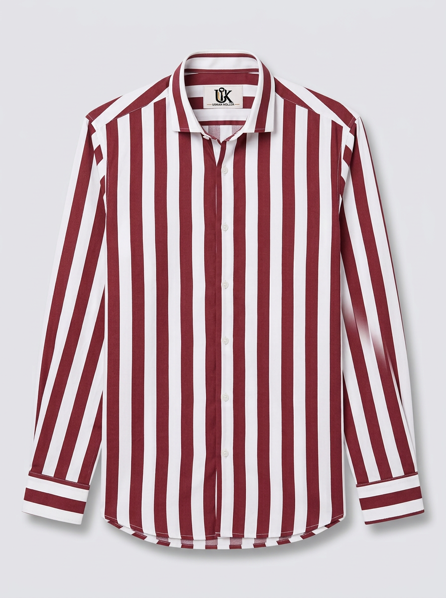 Men's White & Rust Red Striped Regular Fit Formal Shirt | Full & Half Sleeve