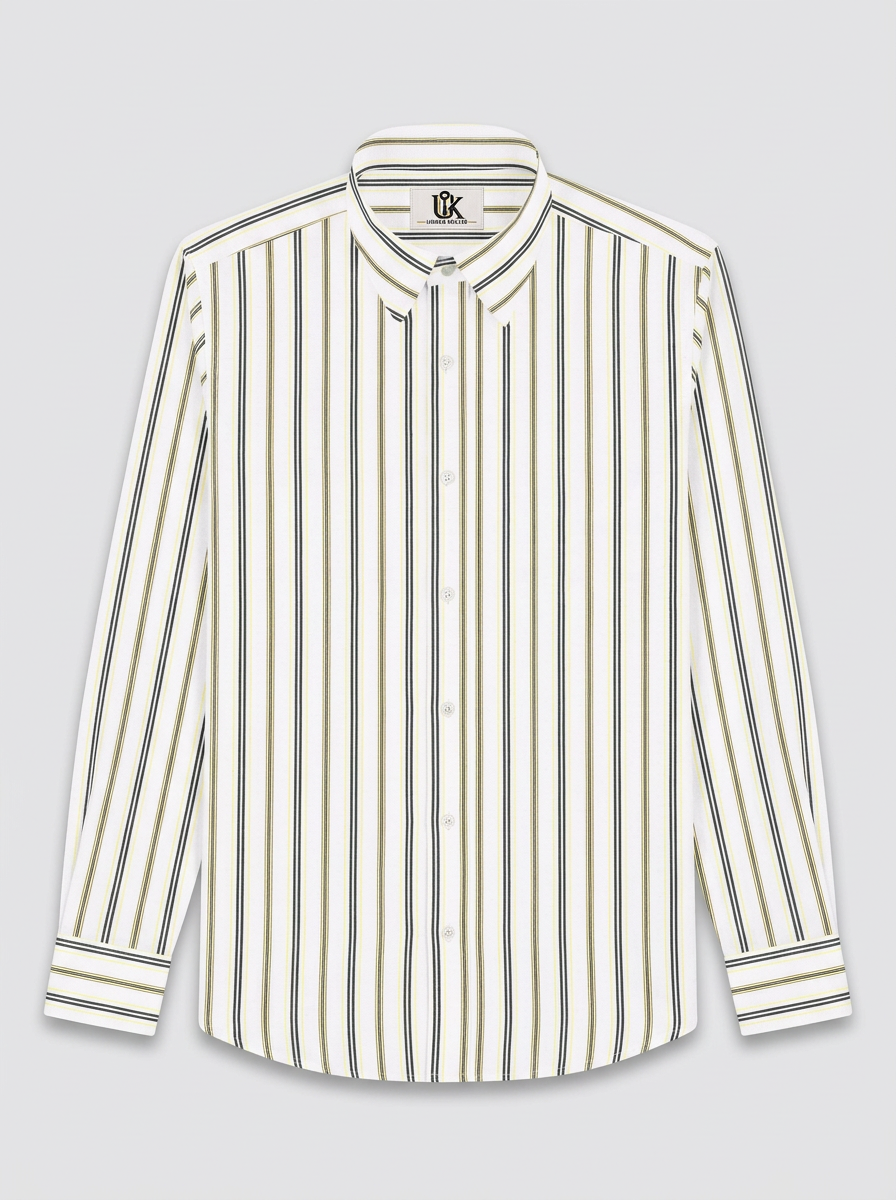 Men's White Gold & Black Stripe Regular Fit Formal Shirt | Full & Half Sleeve