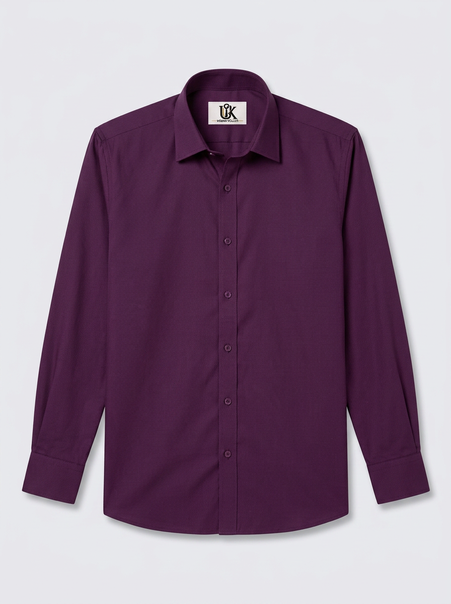 Men’s Royal Plum Purple Textured Regular Fit Formal Casual Shirt, Full & Half Sleeve