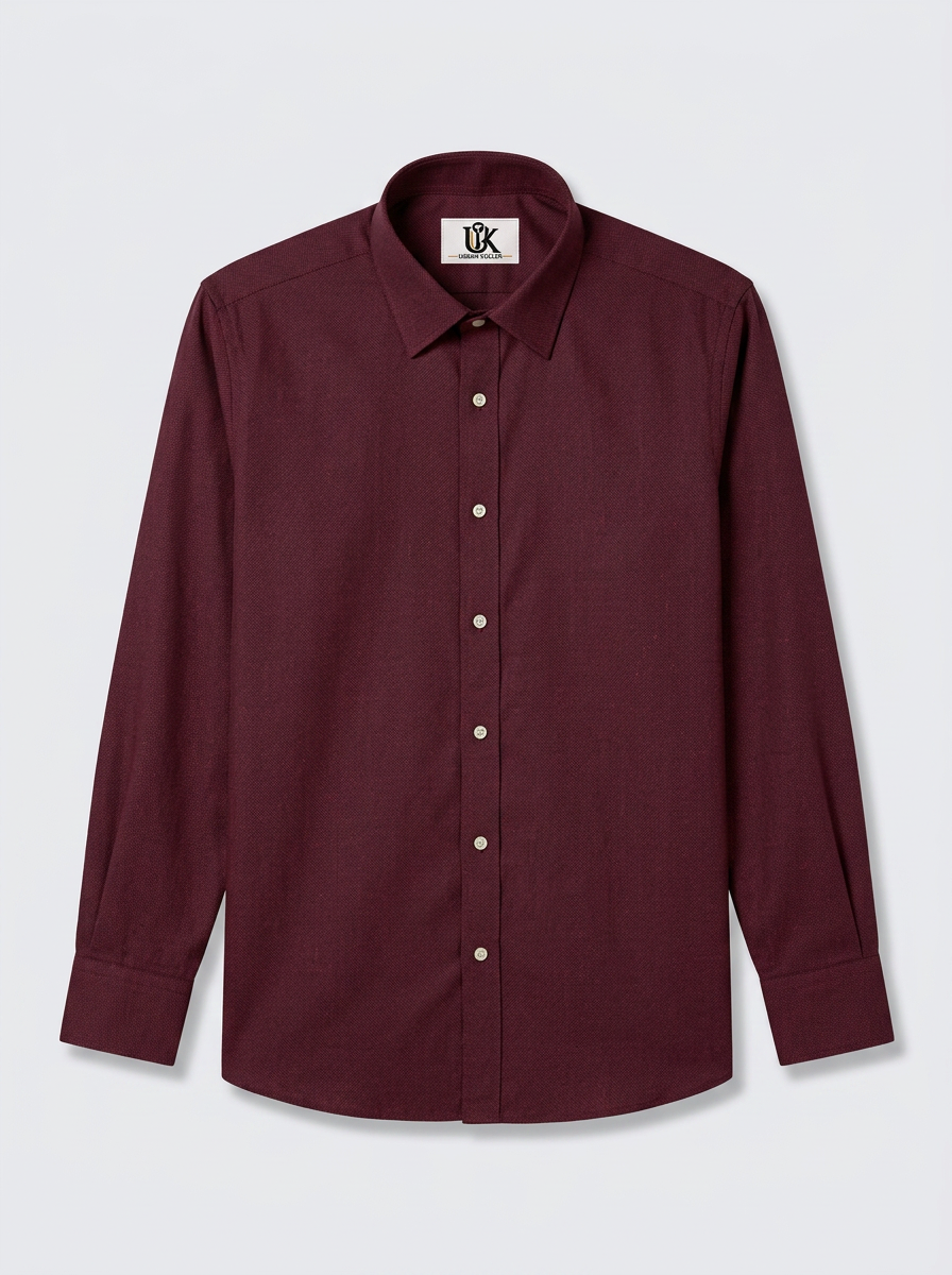 Men’s Burgundy Maroon Textured Regular Fit Formal Casual Shirt, Full & Half Sleeve