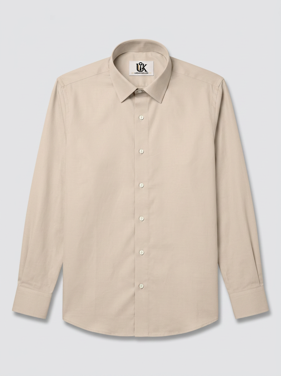 Men’s Cream Beige Textured Regular Fit Formal Casual Shirt, Full & Half Sleeve