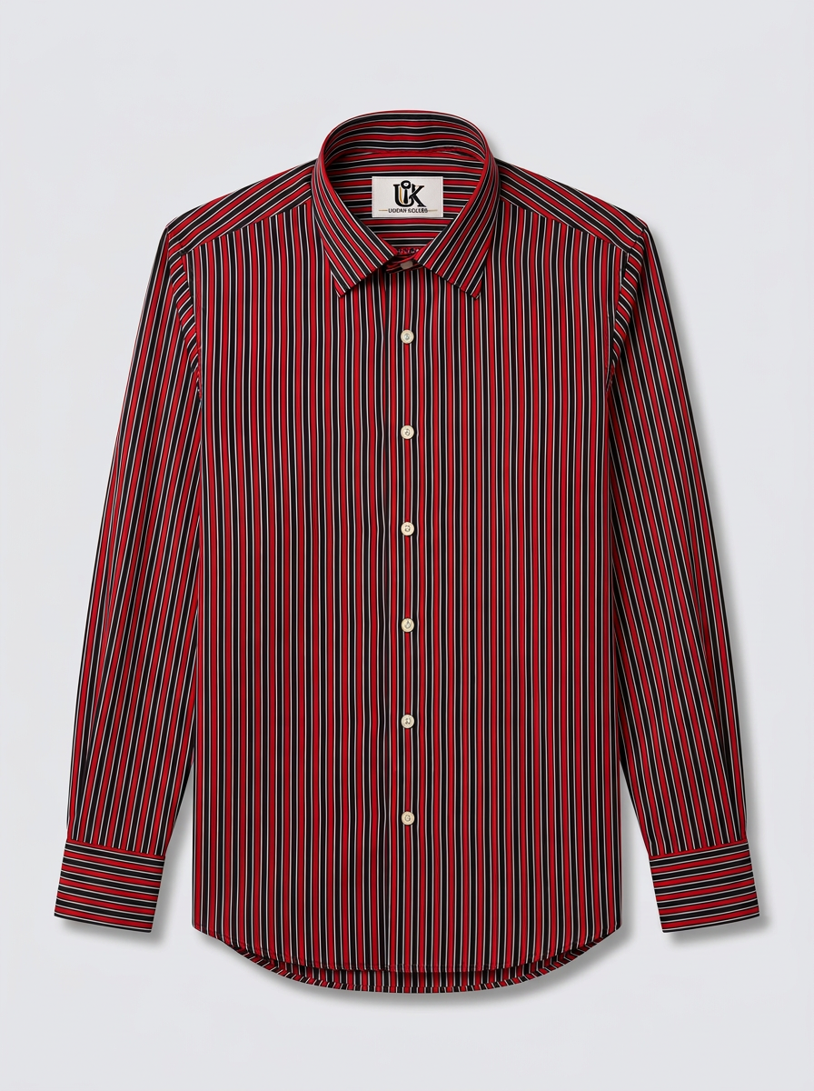 Men's Black, Red & White Pinstriped Regular Fit Formal Shirt | Full & Half Sleeve
