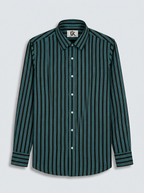 Men's Teal Green & Olive Vertical Striped Regular Fit Formal Shirt | Full & Half Sleeve