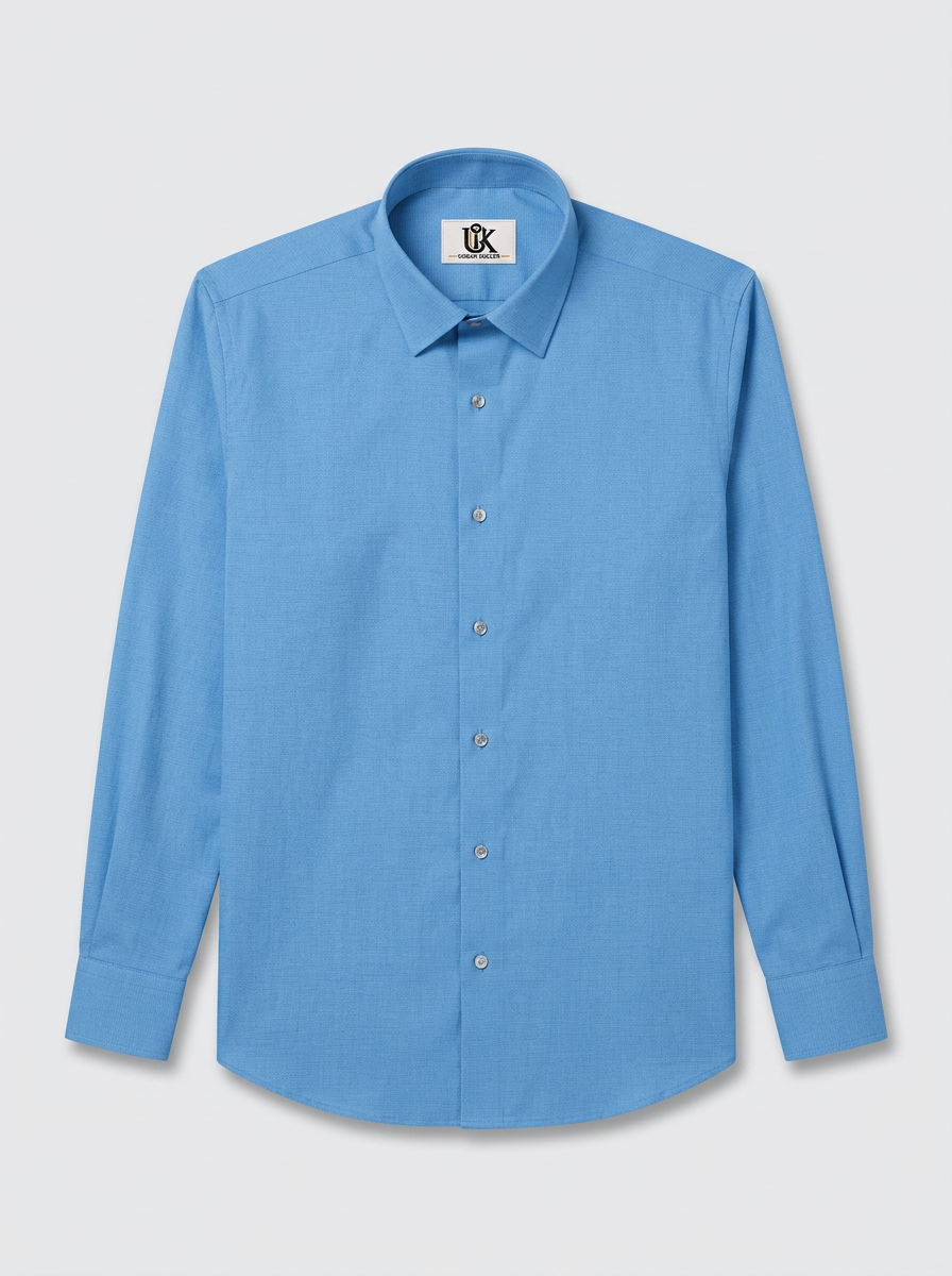 Men’s Cerulean Blue Textured Regular Fit Formal Casual Shirt, Full & Half Sleeve