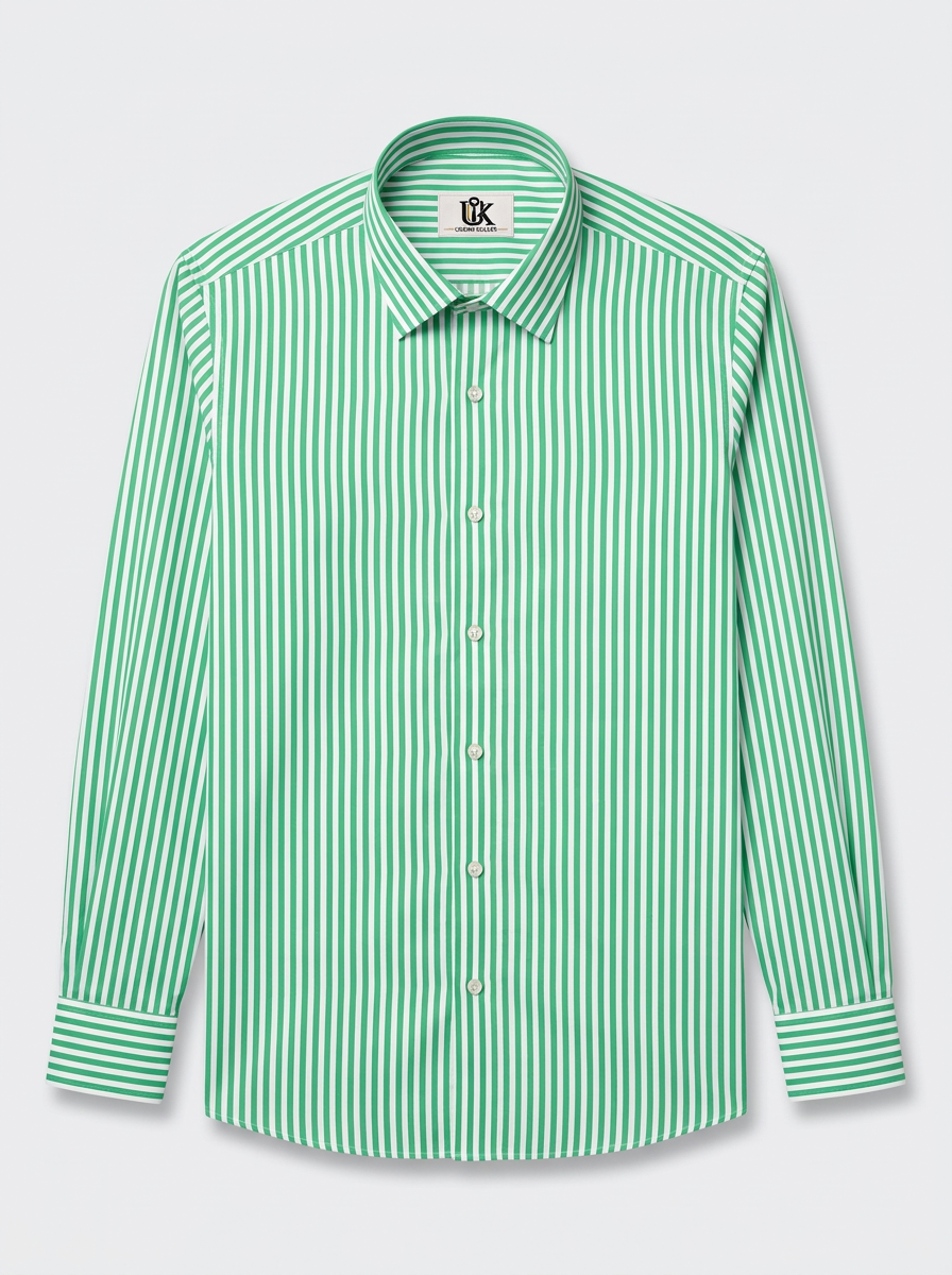 Men's Mint Green & White Vertical Striped Regular Fit Formal Shirt | Full & Half Sleeve