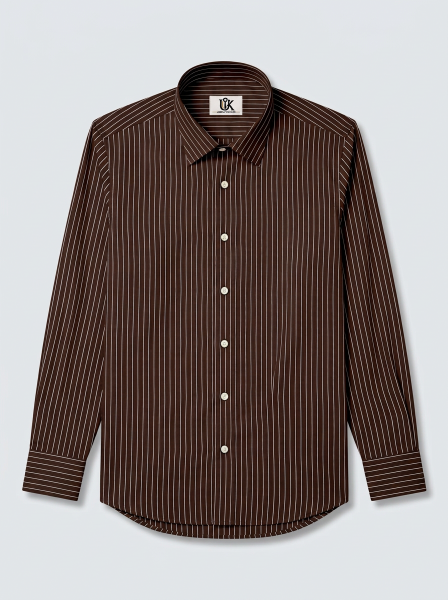 Men's Dark Brown Pinstripe Formal Shirt Regular Fit | Full & Half Sleeve