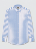 Men's Sky Blue & White Vertical Striped Regular Fit Formal Shirt | Full & Half Sleeve