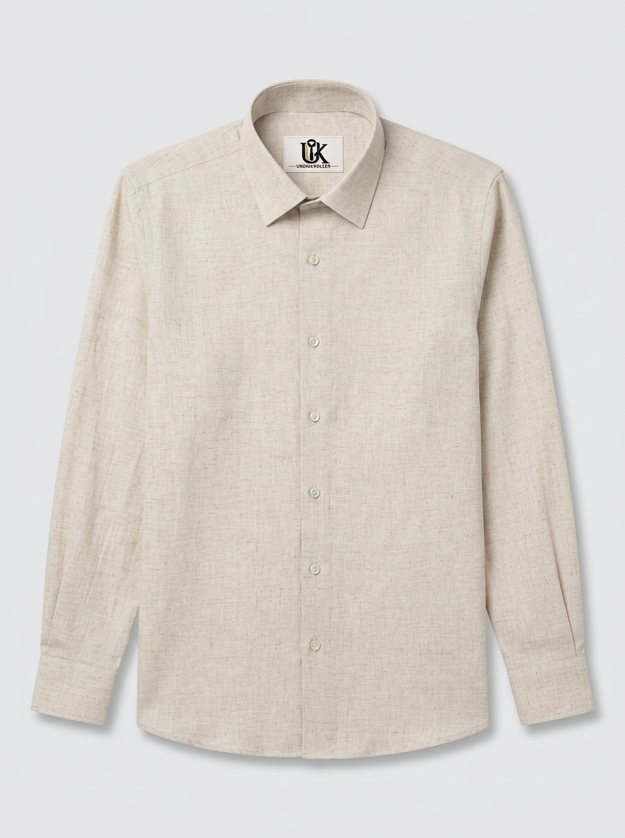 Men’s Natural Oatmeal Beige Textured Regular Fit Formal Casual Shirt, Full & Half Sleeve