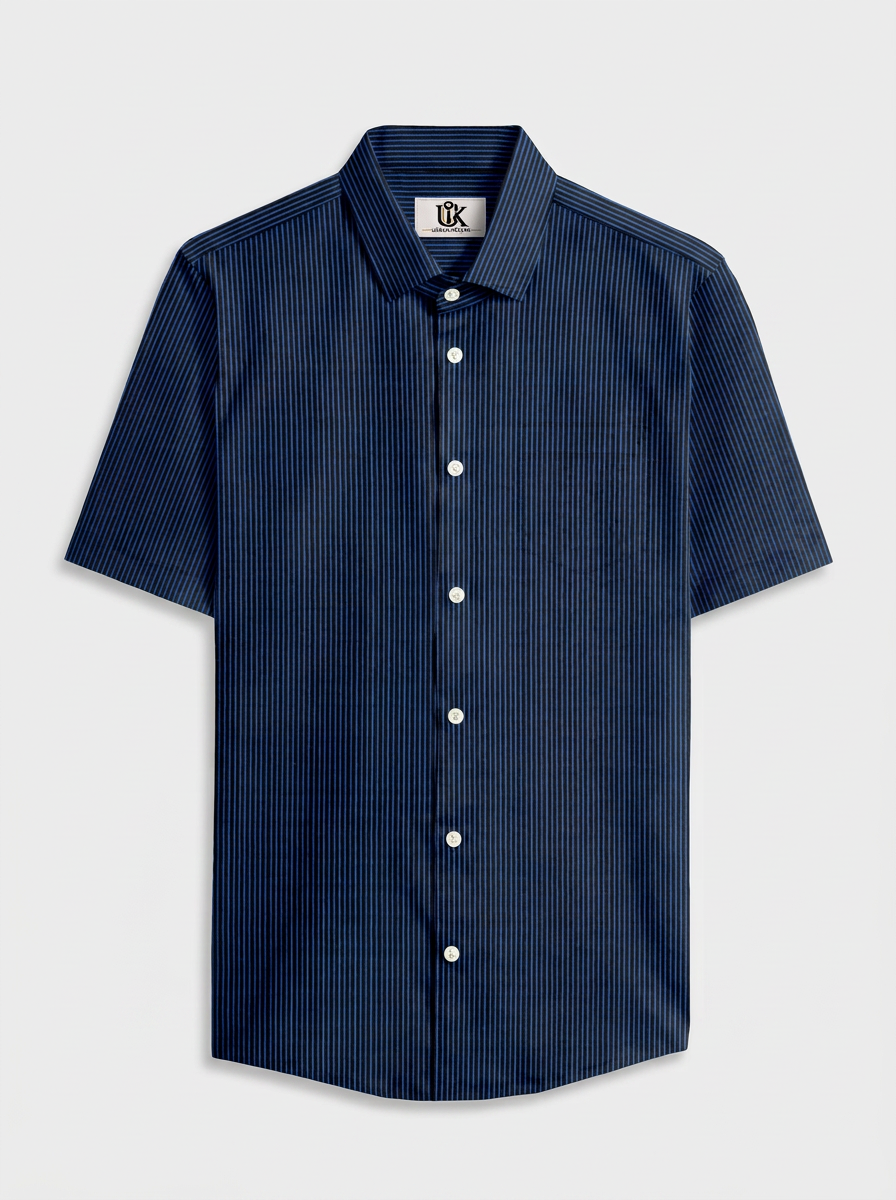 Men's Navy Blue Pinstripe Formal Shirt Regular Fit | Full & Half Sleeve