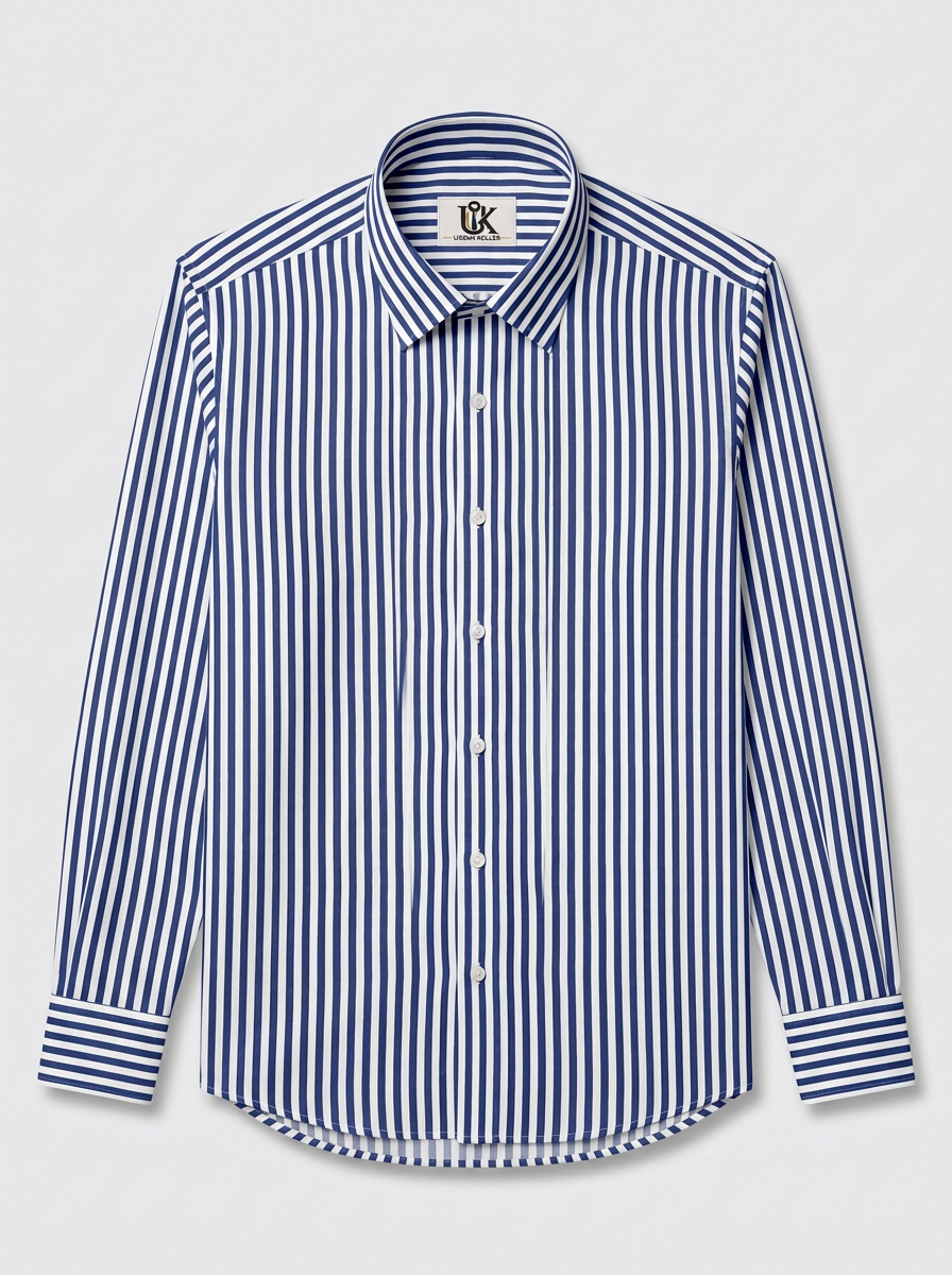 Men’s Royal Blue & White Vertical Stripe Regular Fit Formal Casual Shirt, Full & Half Sleeve