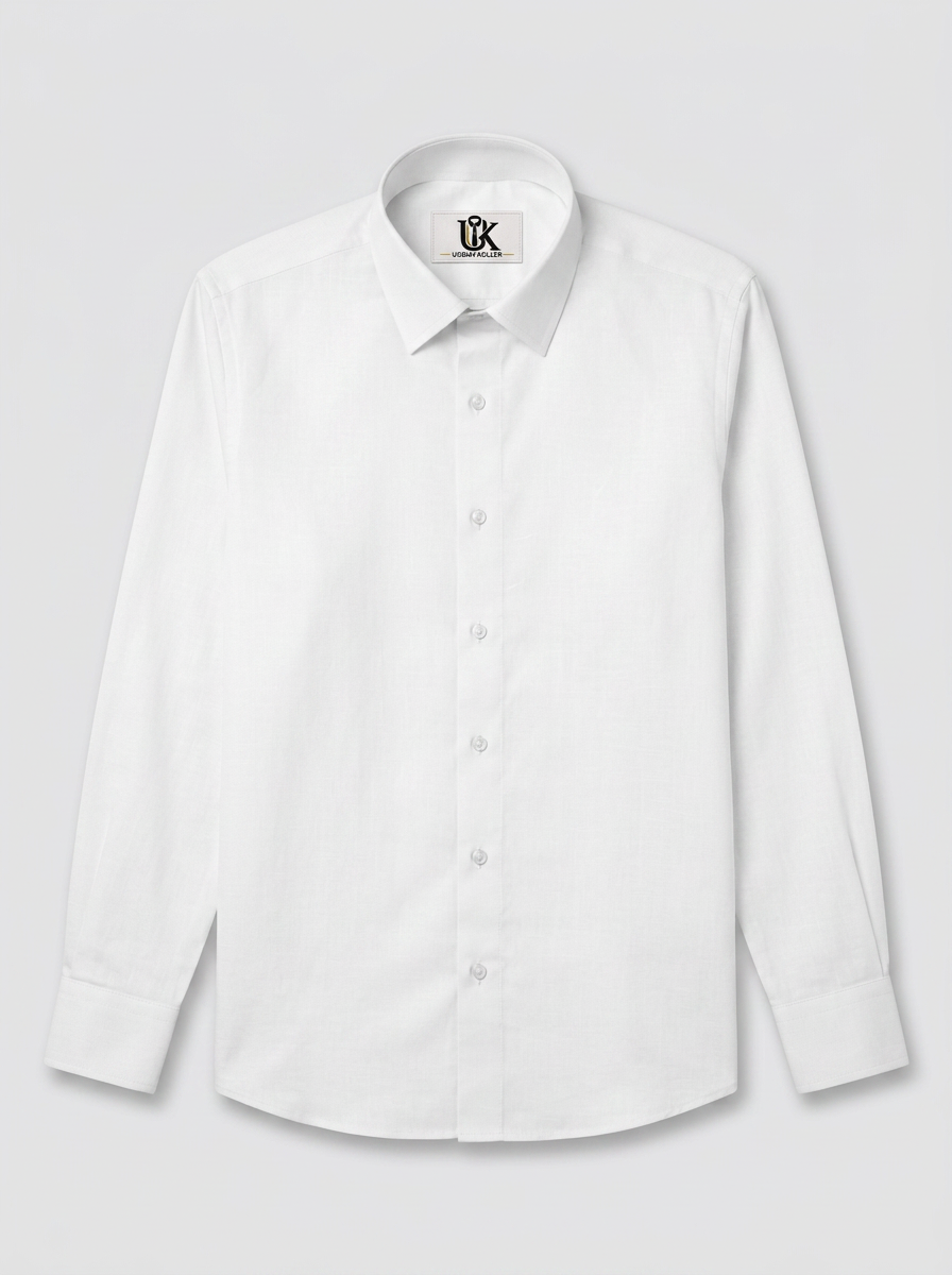 Men’s Pure White Textured Regular Fit Formal Casual Shirt, Full & Half Sleeve