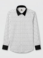 Men's White Black Windowpane Check Shirt Regular Fit Premium Formal Casual Wear