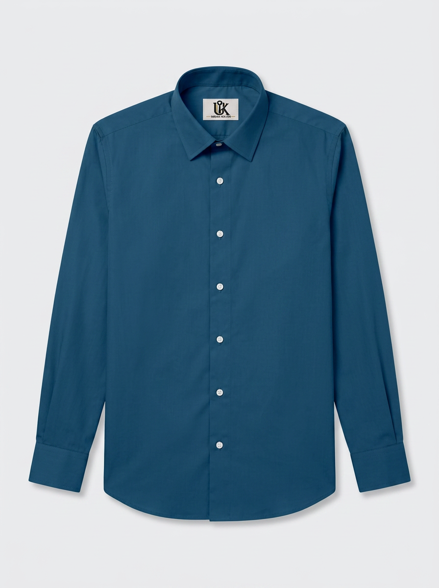 Men’s Deep Ocean Blue Solid Regular Fit Formal Casual Shirt, Full & Half Sleeve