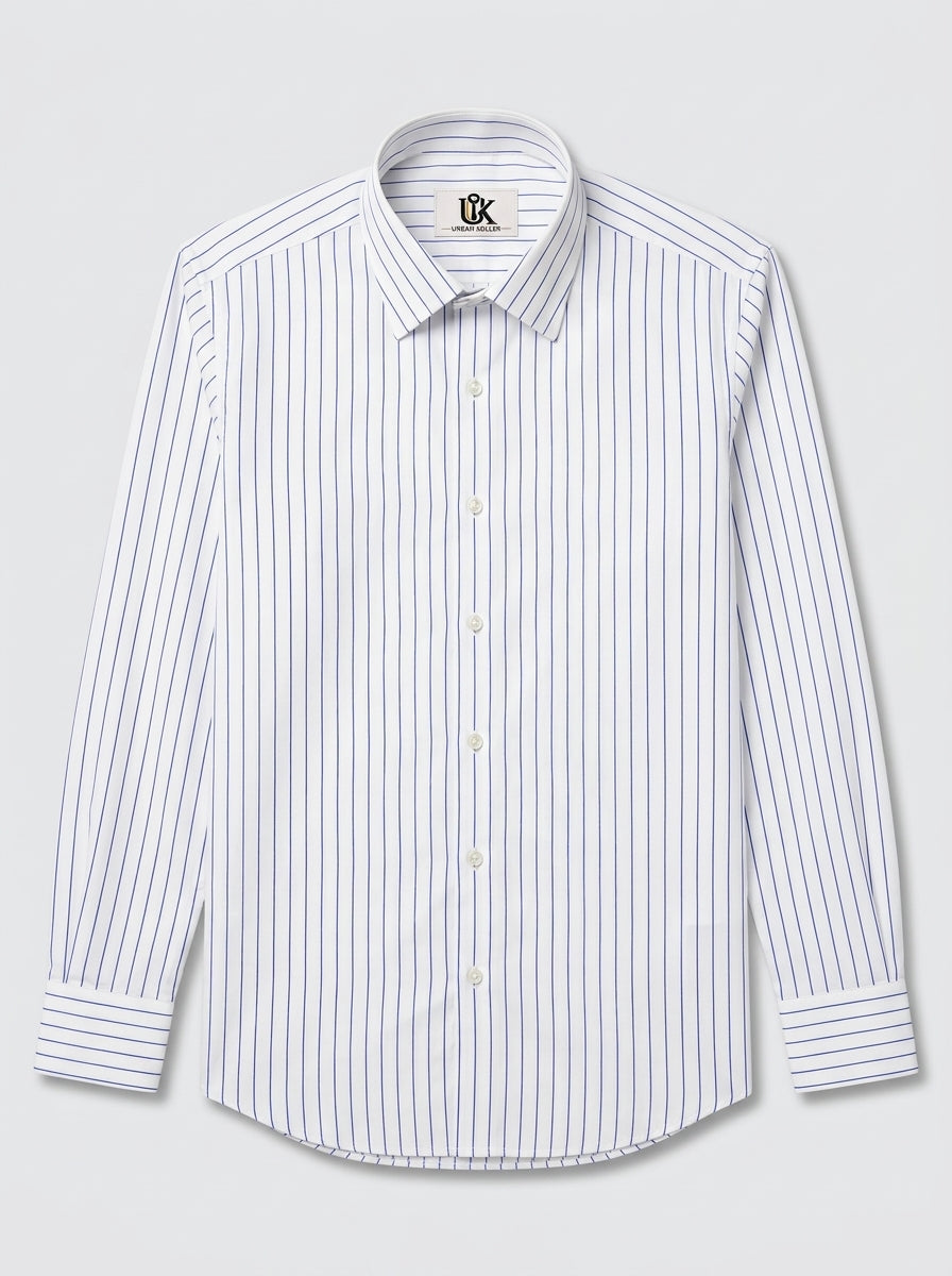 Men's White & Royal Blue Pinstripe Regular Fit Formal Shirt | Full & Half Sleeve