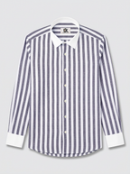 Men's Navy Blue White Bold Stripe Formal Shirt Regular Fit Premium Casual Wear