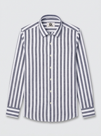 Men's Blue & White Vertical Striped Regular Fit Formal Shirt | Full & Half Sleeve