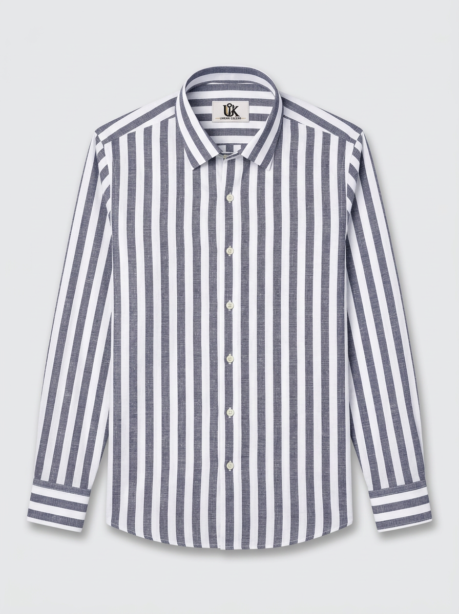 Men's Blue & White Vertical Striped Regular Fit Formal Shirt | Full & Half Sleeve