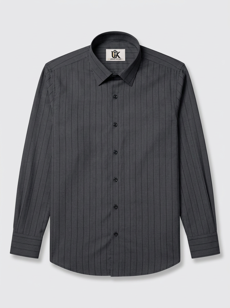Men's Charcoal Grey Pinstripe Shirt Premium Regular Fit Formal Office Business Wear