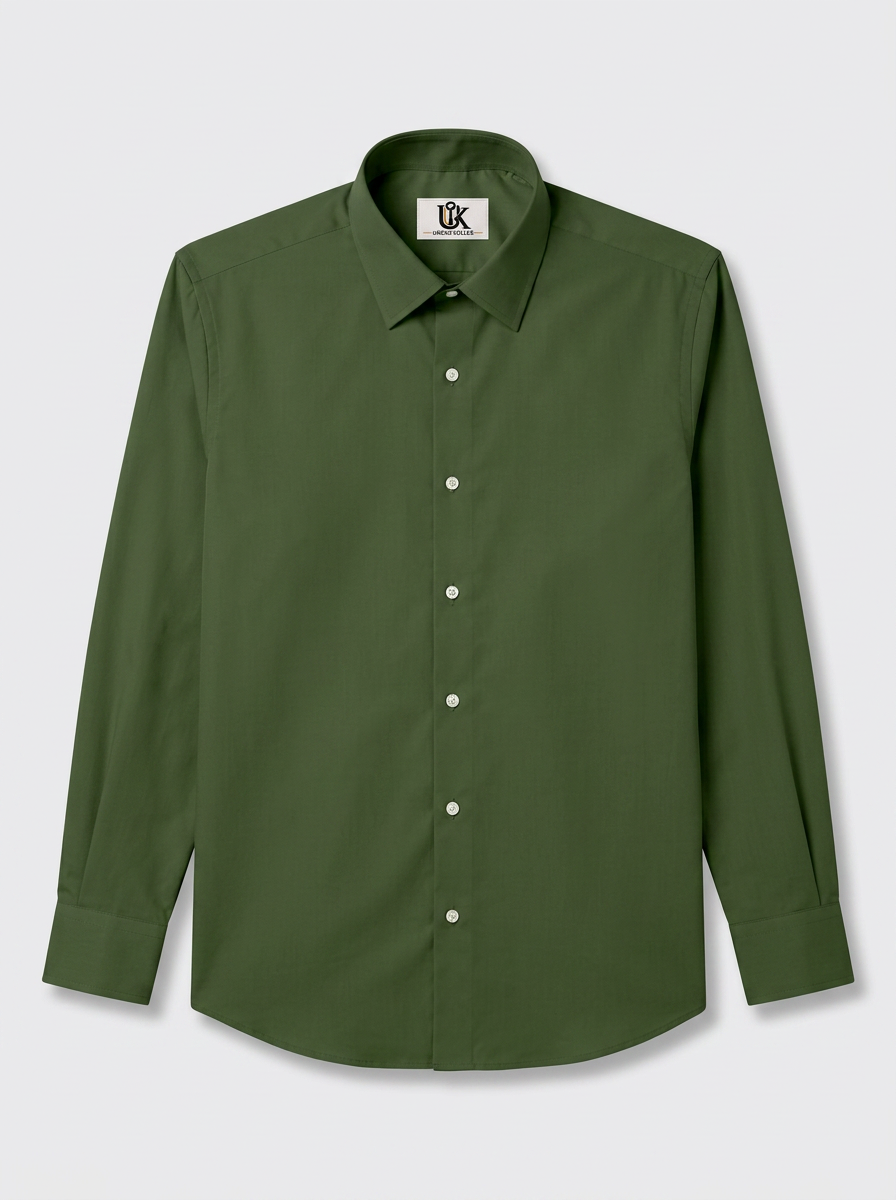 Men’s Army Olive Green Solid Regular Fit Formal Casual Shirt, Full & Half Sleeve