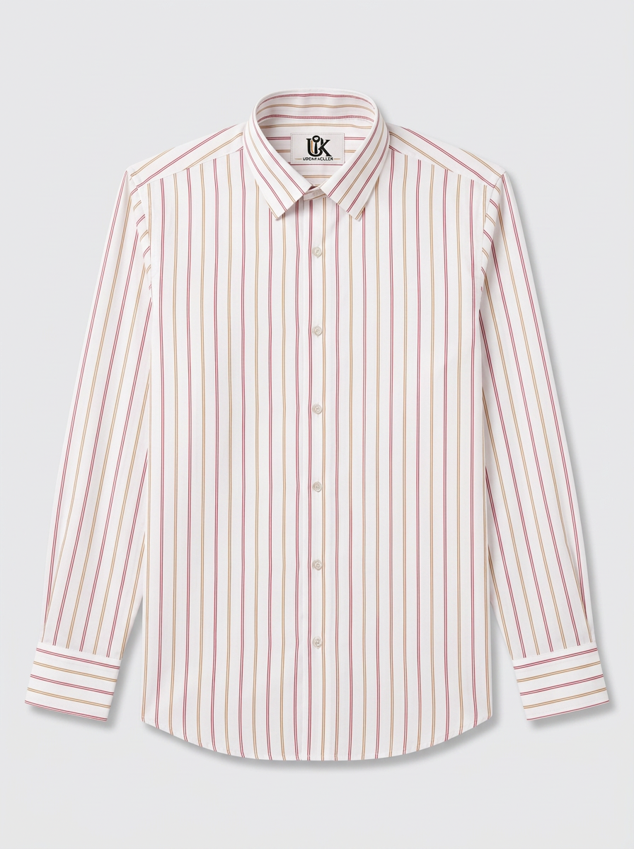 Men's White Red & Mustard Striped Regular Fit Formal Shirt | Full & Half Sleeve