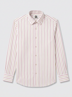 Men's White Red & Mustard Striped Regular Fit Formal Shirt | Full & Half Sleeve