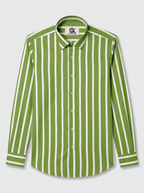 Men's Green & White Vertical Striped Regular Fit Formal Shirt | Full & Half Sleeve