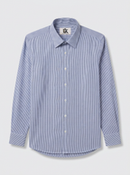 Men's White & Navy Blue Pinstripe Regular Fit Formal Shirt | Full & Half Sleeve