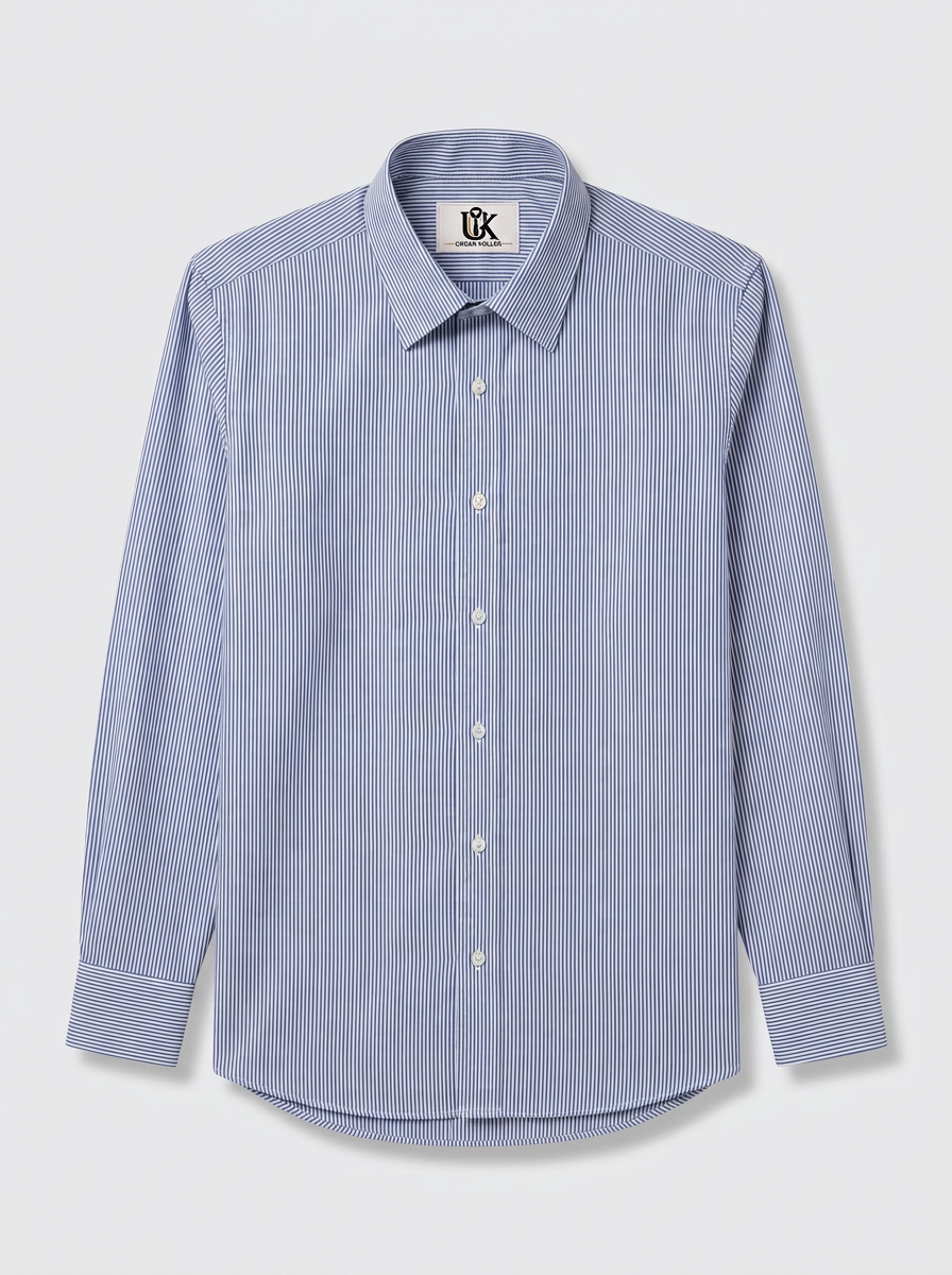 Men's White & Navy Blue Pinstripe Regular Fit Formal Shirt | Full & Half Sleeve