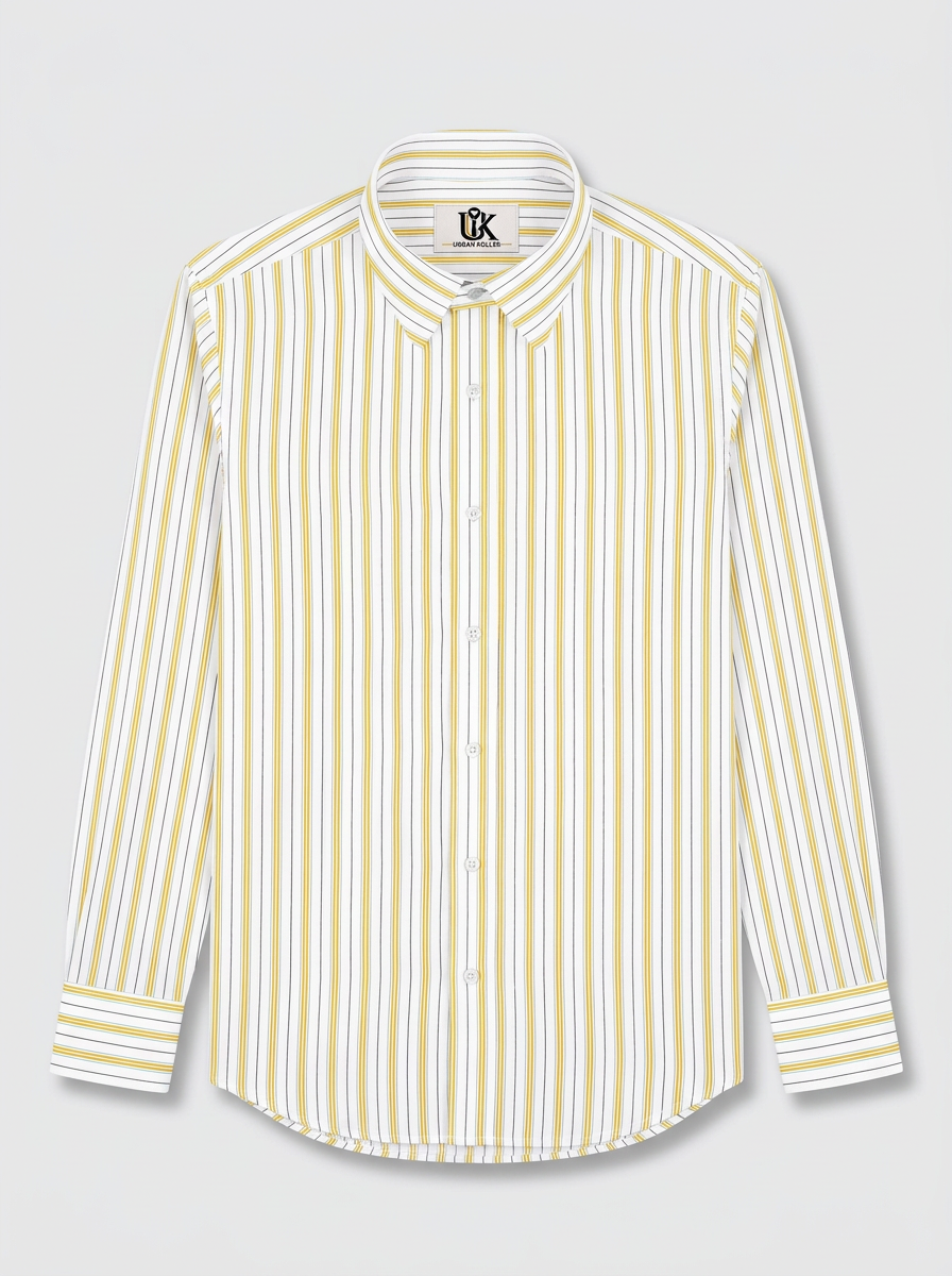 Men's White Gold Pinstripe Regular Fit Formal Shirt | Full & Half Sleeve