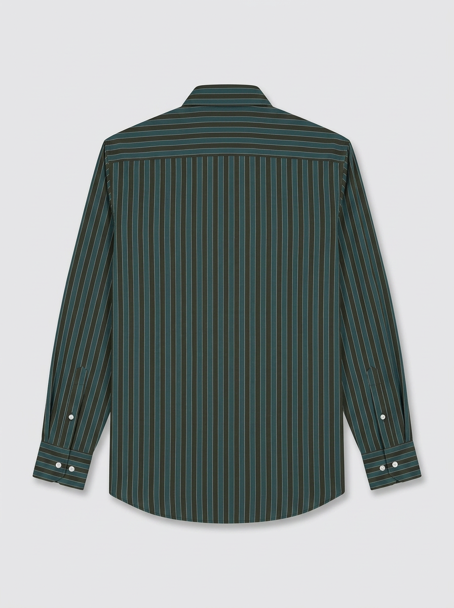 Men's Teal Green & Olive Vertical Striped Regular Fit Formal Shirt | Full & Half Sleeve