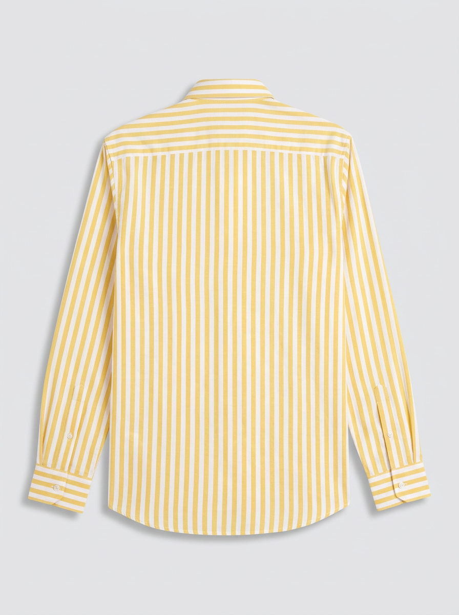 Men's Mustard Yellow & White Striped Regular Fit Formal Shirt | Full & Half Sleeve