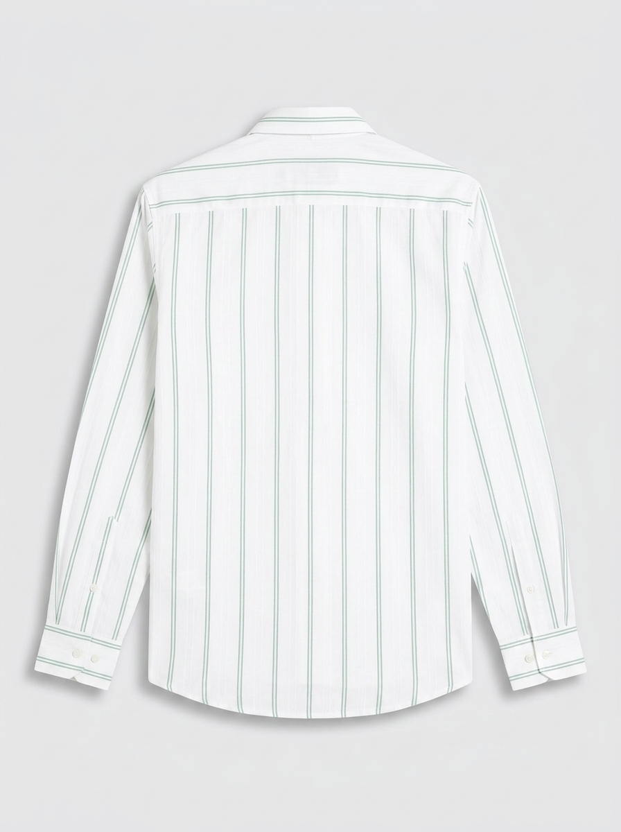Men's White & Mint Green Striped Regular Fit Formal Shirt | Full & Half Sleeve