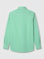 Men's Green & White Vertical Striped Regular Fit Formal Shirt | Full & Half Sleeve