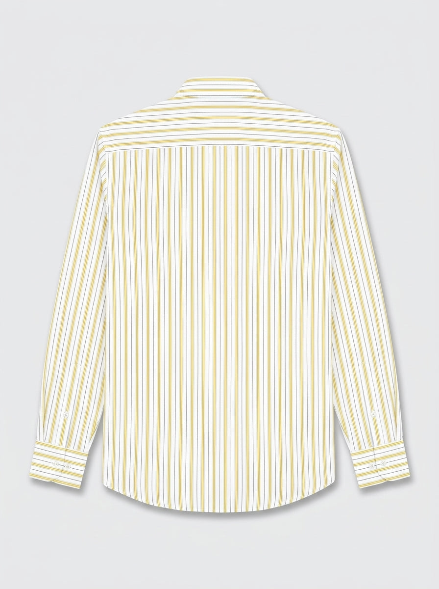 Men's White Gold Pinstripe Regular Fit Formal Shirt | Full & Half Sleeve
