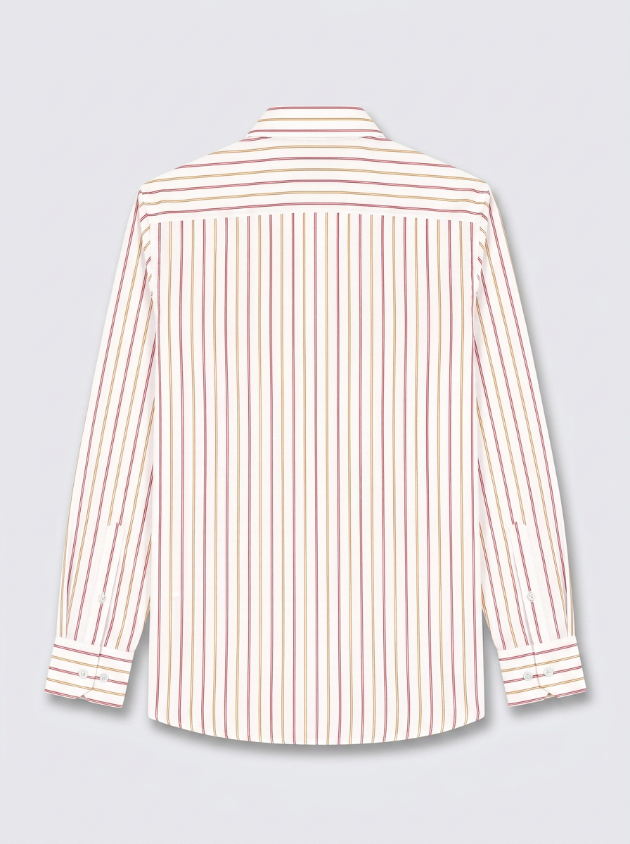 Men's White Red & Mustard Striped Regular Fit Formal Shirt | Full & Half Sleeve