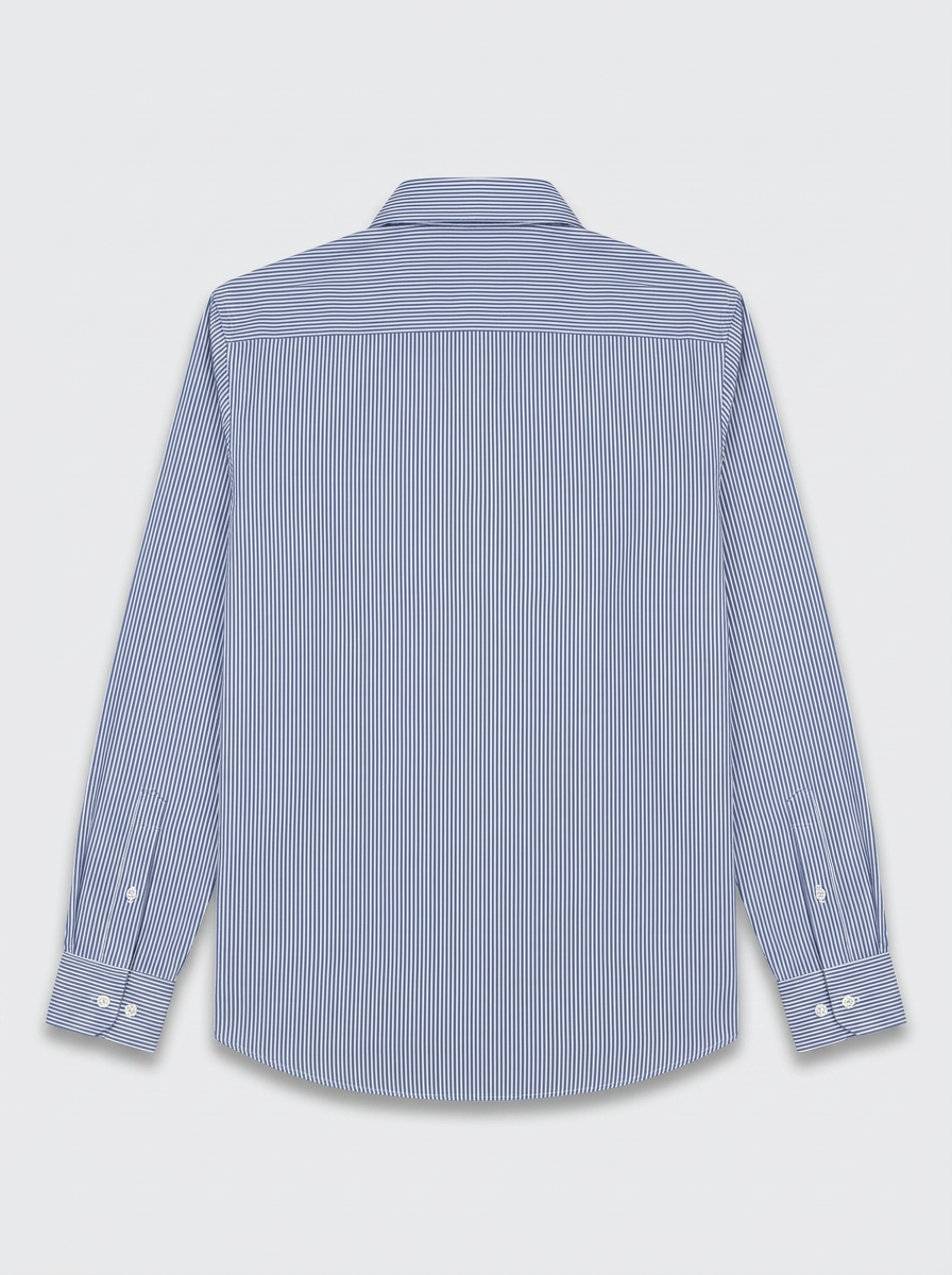 Men's White & Navy Blue Pinstripe Regular Fit Formal Shirt | Full & Half Sleeve