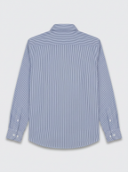 Men's White & Navy Blue Pinstripe Regular Fit Formal Shirt | Full & Half Sleeve
