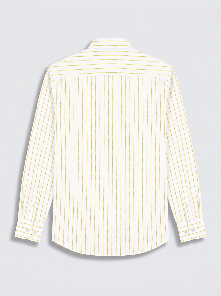 Men's White Yellow Pinstripe Regular Fit Formal Shirt | Full & Half Sleeve