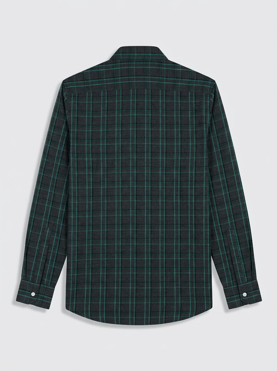 Men's Charcoal Grey & Emerald Green Checked Regular Fit Formal Shirt | Full & Half Sleeve