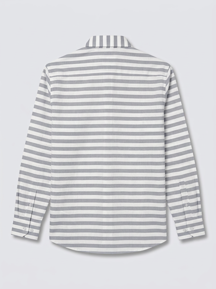 Men's White & Grey Horizontal Striped Regular Fit Formal Shirt | Full & Half Sleeve