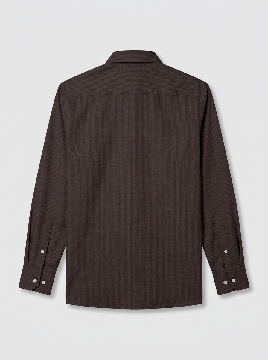 Men’s Dark Chocolate Brown Textured Regular Fit Formal Casual Shirt, Full & Half Sleeve