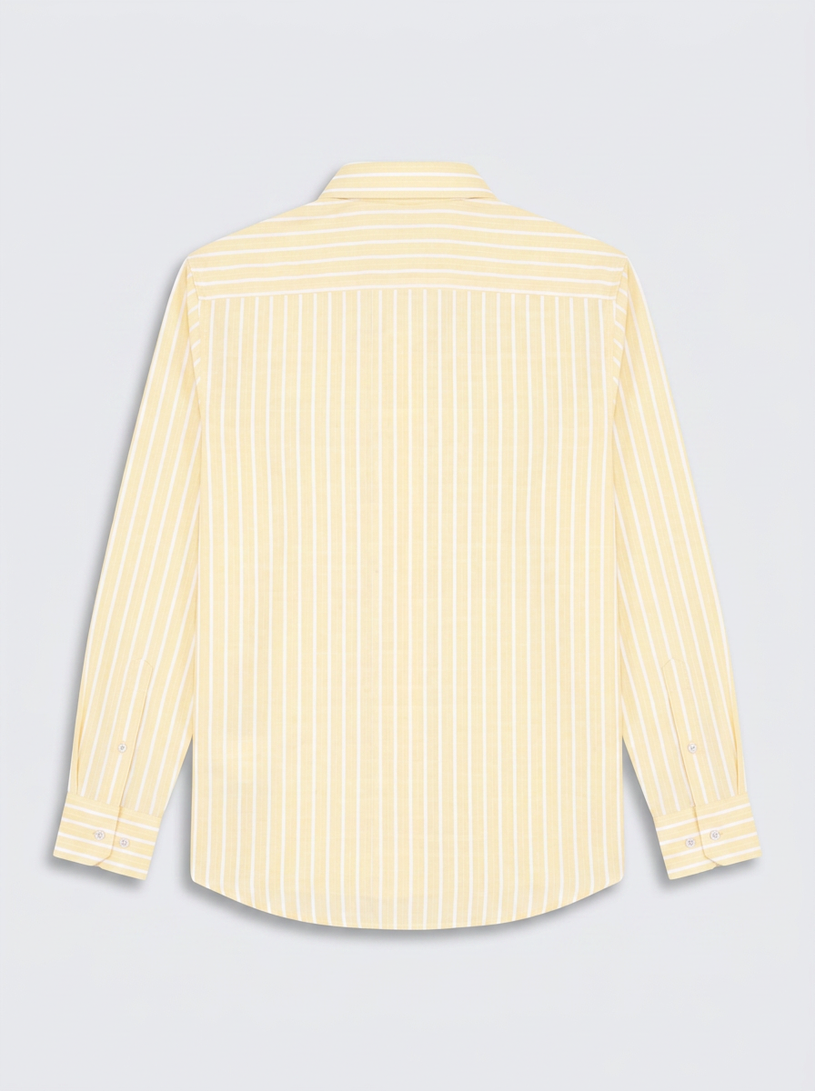 Men’s Butter Yellow & White Pinstripe Regular Fit Formal Shirt | Full & Half Sleeve